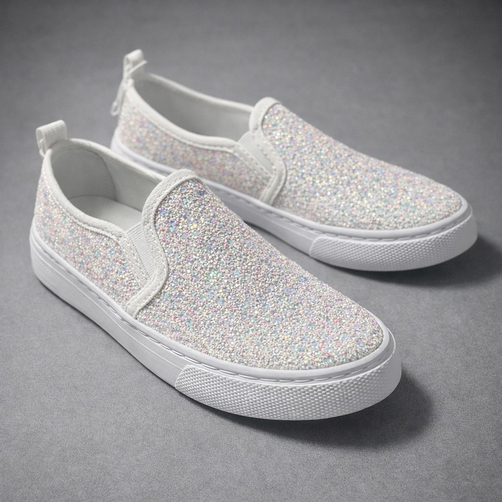 Cat & Jack Glittery White Kids Slip-On Sneakers - Picture 2 of 4